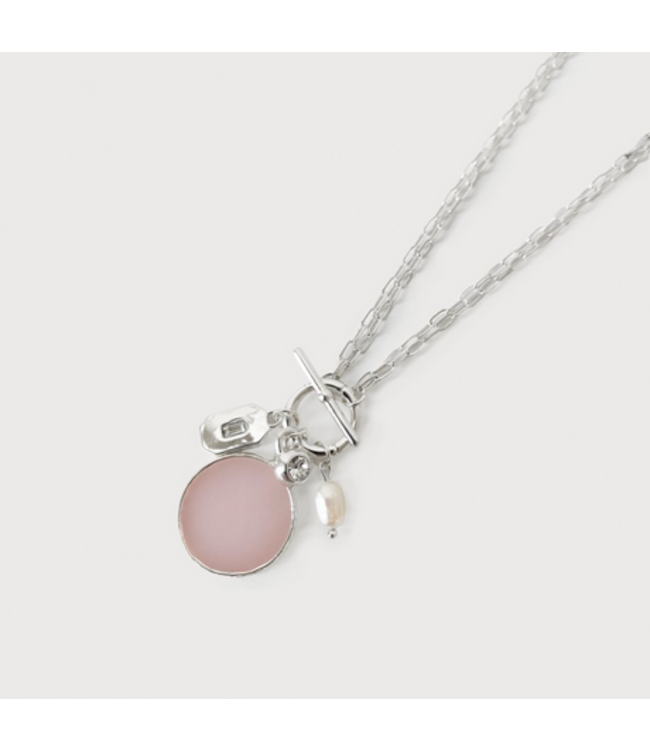 Caracol - Chain with Natural Stone & Charms - pink & silver