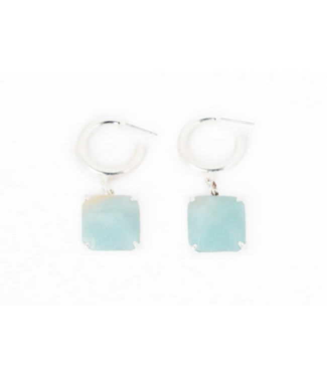 Caracol - Square natural stone on hoops - Turquoise