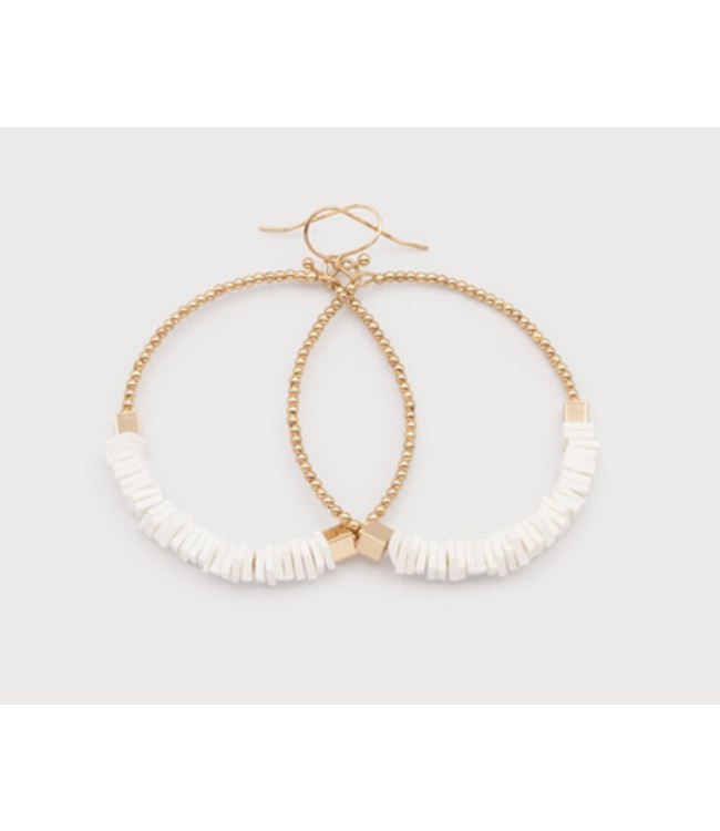 Caracol -Large gold hoops with white clay