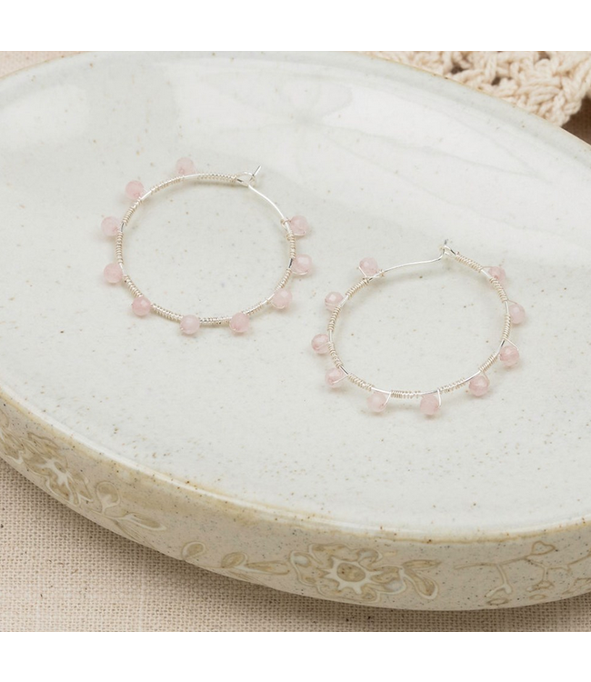 Glee - Pritti silver hoops- Rose Quartz