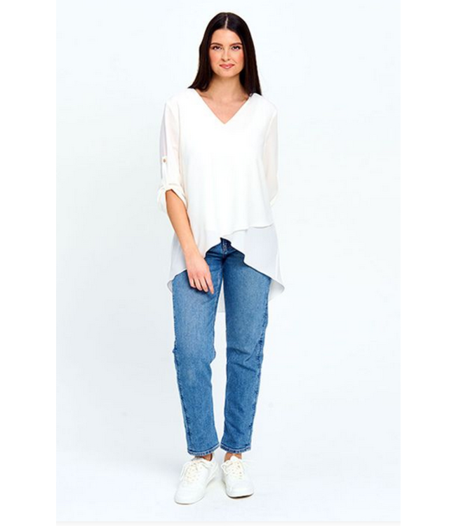 Red Coral - Layered Asymmetric Top- White