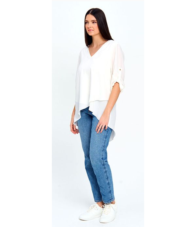 Red Coral - Layered Asymmetric Top- White