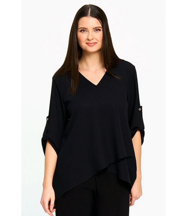 Red Coral - Layered Asymmetric Top- Black