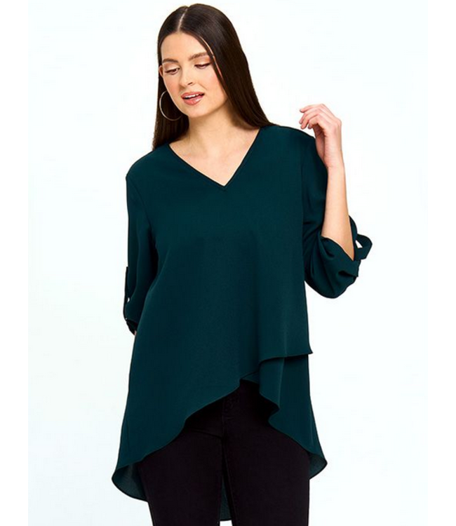 Red Coral - Layered Asymmetric Top- Green