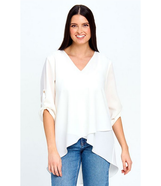 Red Coral - Layered Asymmetric Top- White
