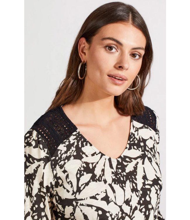 Tribal Long sleeve V-neck blouse- Black