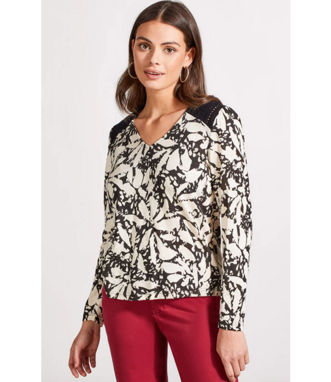 Tribal Long sleeve V-neck blouse- Black