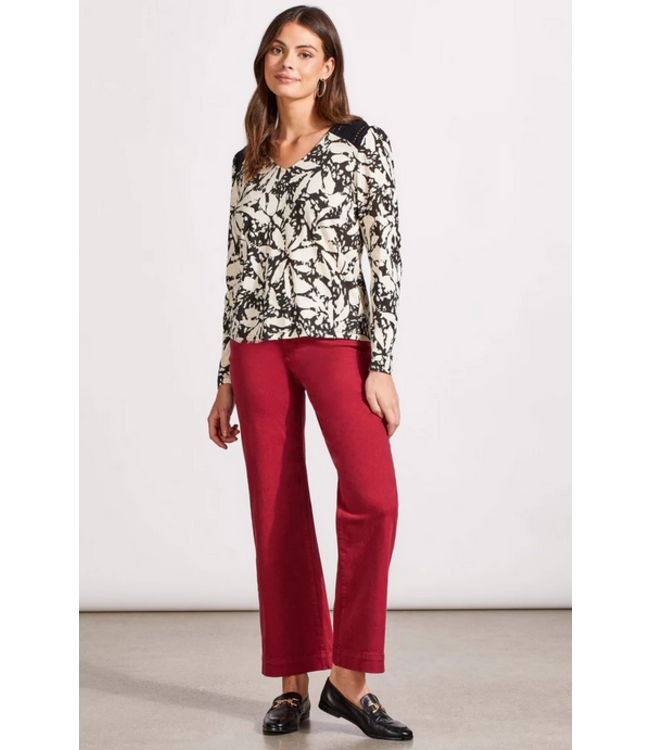 Tribal Long sleeve V-neck blouse- Black