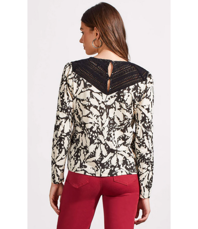 Tribal Long sleeve V-neck blouse- Black