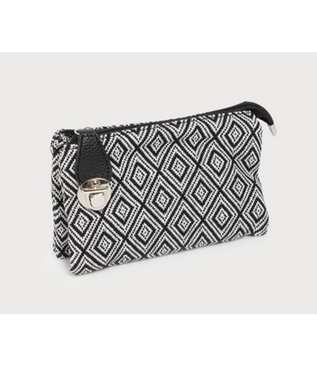 Caracol The Loop- C4- Crossbody with wristlet-White & black aztec print