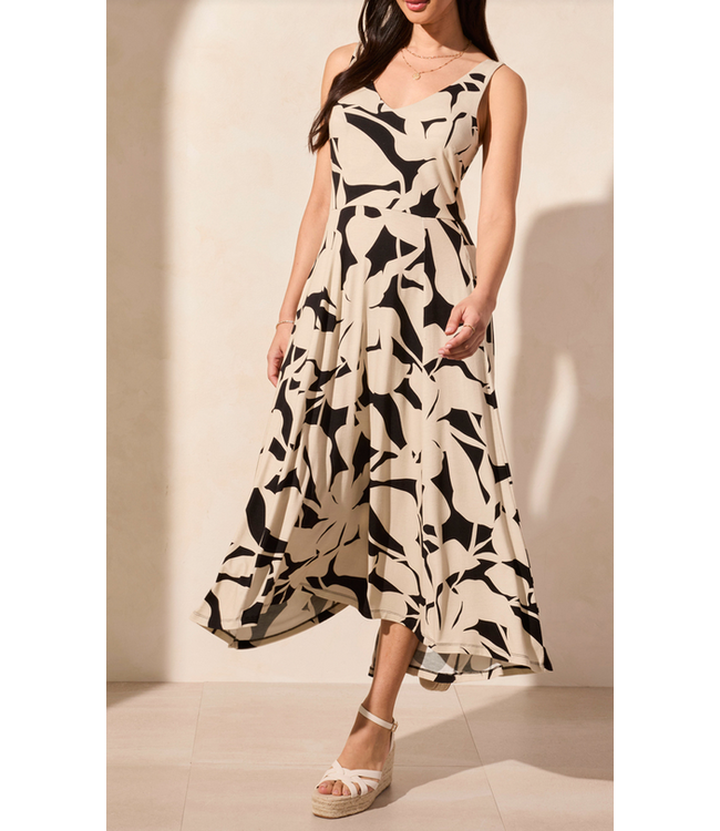 Tribal High low dress with print- Black & Cream