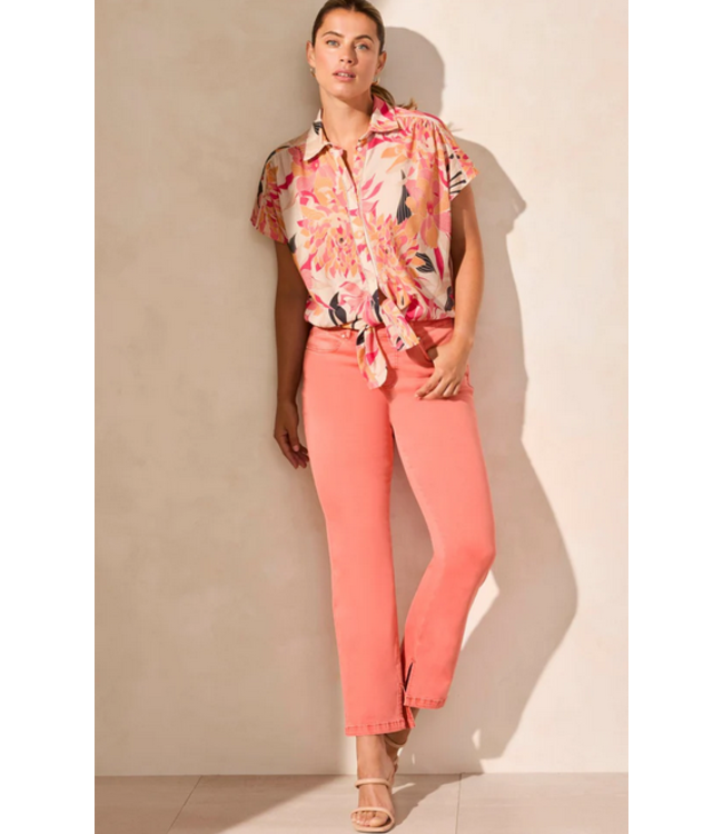 Tribal Tie front short sleeve- Teaberry