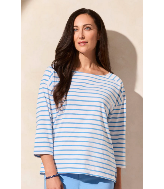 Tribal Stripe boat neck top- Deep Sea