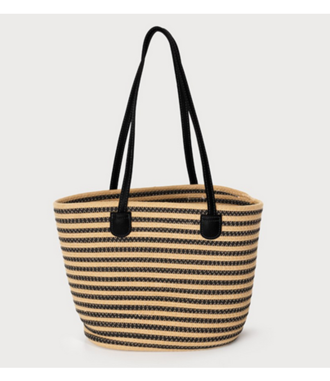 Caracol Large striped tote bag- Black