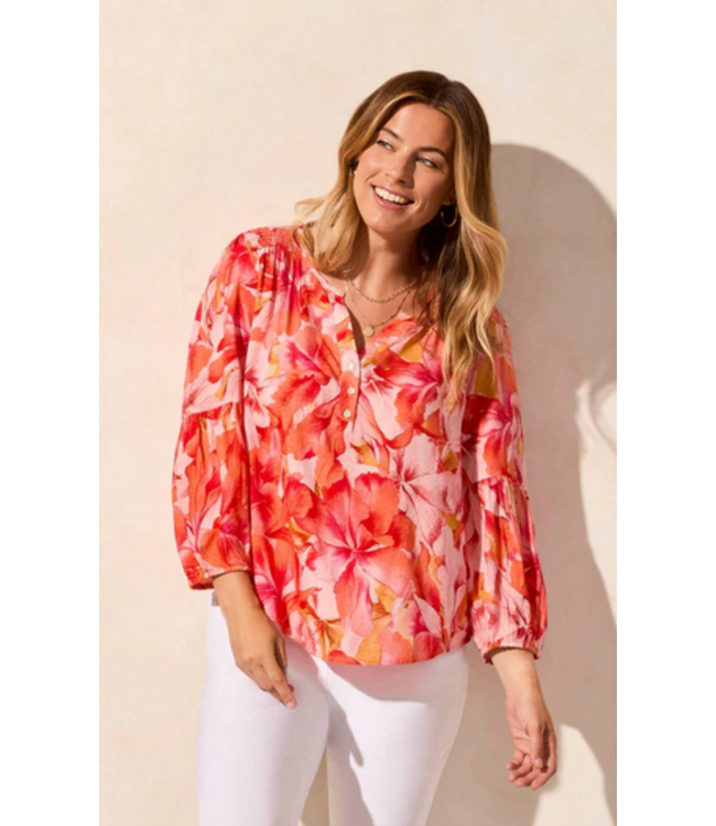 Tribal Smocked yoke blouse- Coralsky