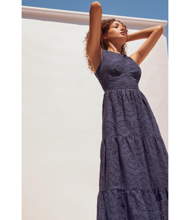Charlie B Lined eyelet Dress-Navy