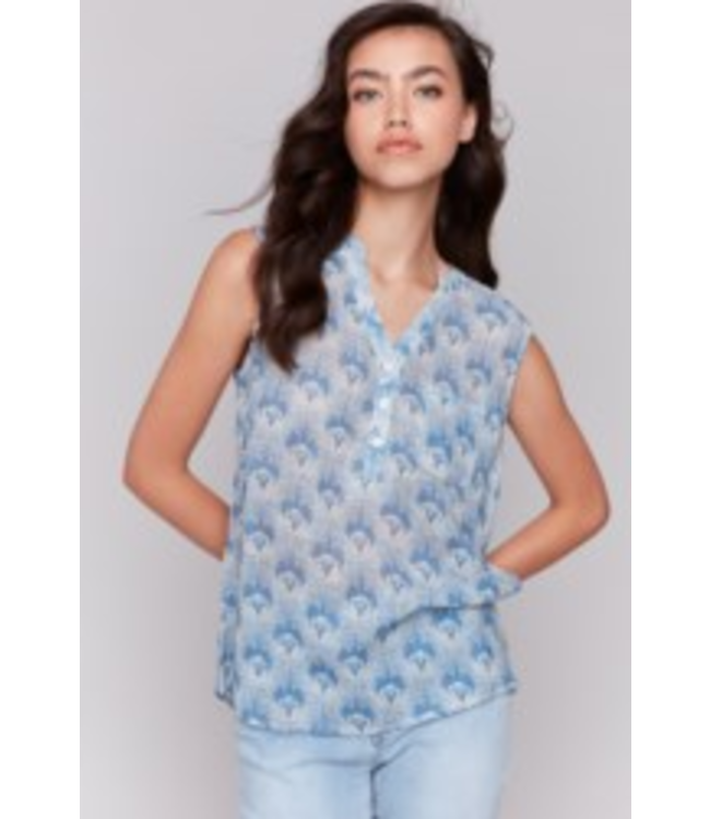 Charlie B Tapestry Linen Tank -  Blue