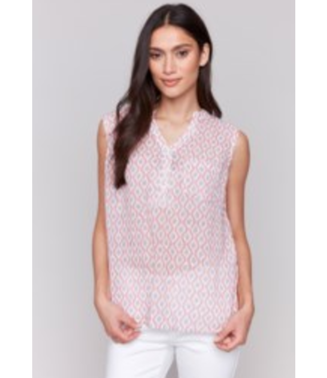 Charlie B Waves Linen Tank -  Pink