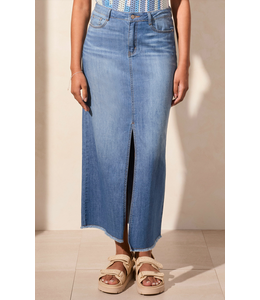 Tribal Maxi Denim Skirt w/Pockets/Front Slit-Coastline