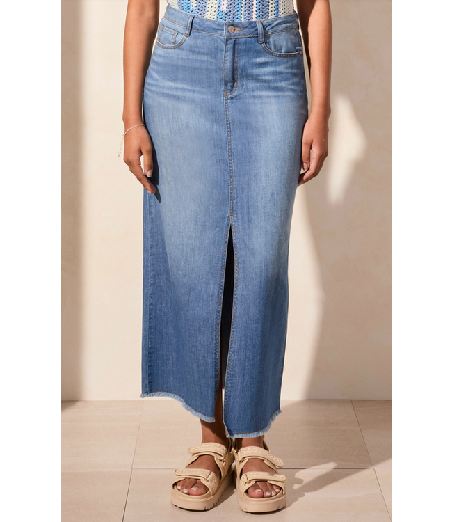 Tribal Maxi Denim Skirt w/Pockets/Front Slit-Coastline