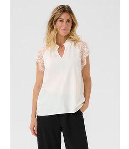 Cream -Cap sleeve lace blouse- White