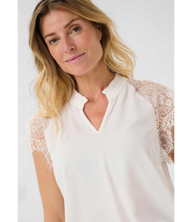 Cream -Cap sleeve lace blouse- White