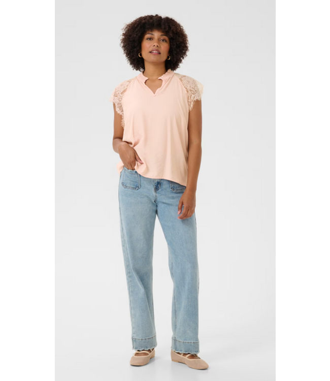 Cream -Cap sleeve lace blouse- Sepia Rose