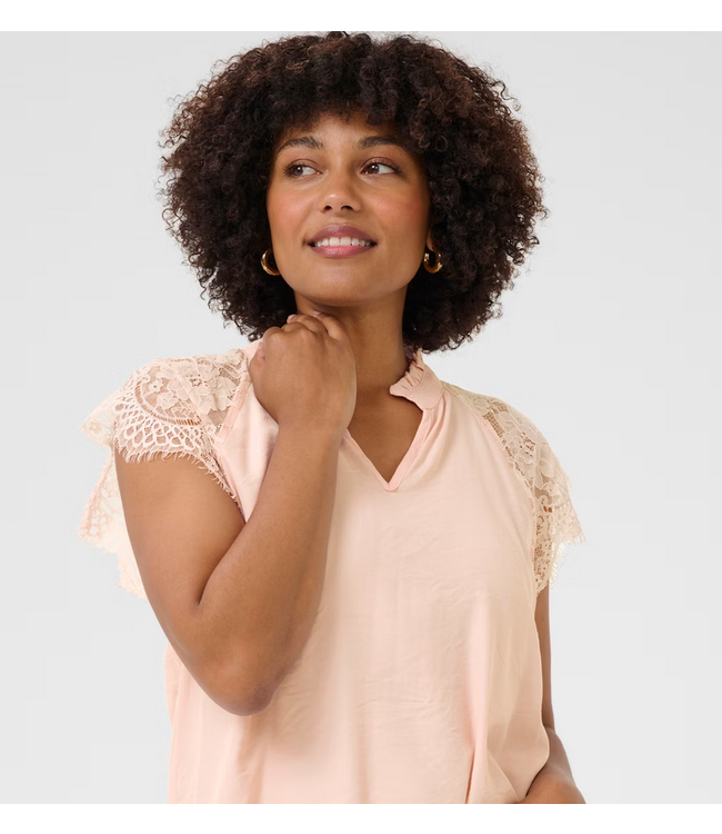 Cream -Cap sleeve lace blouse- Sepia Rose