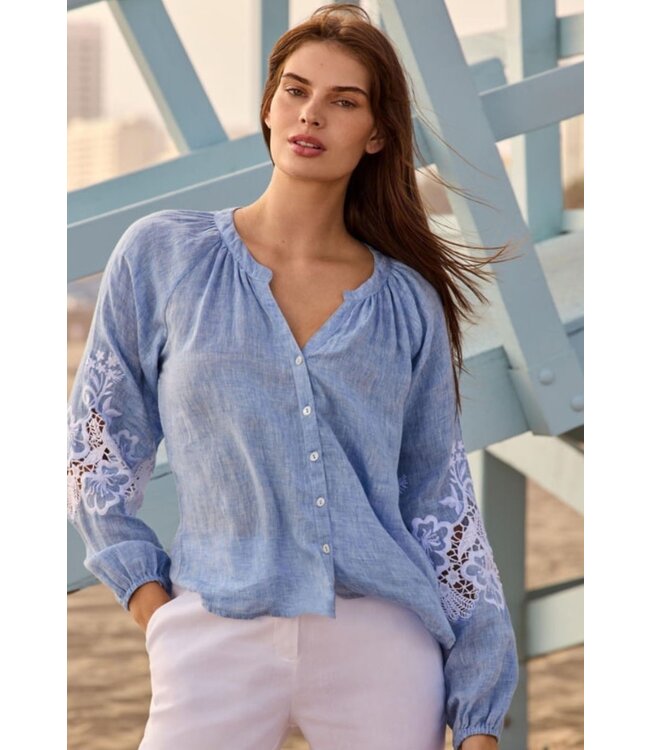 Charlie B -Cotton Blouse with Embroidery- Chambray