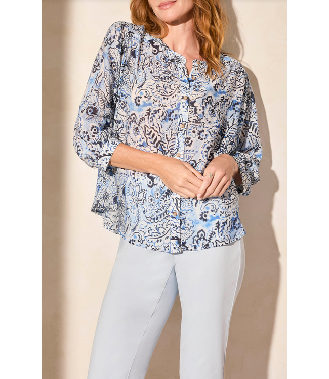 Tribal Dolman Sleeve blouse- Scubablue