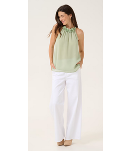 Cream High neck top with flower details - Tea Green