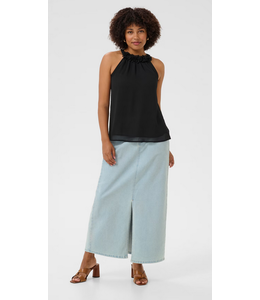Cream High neck top with flower details - Black