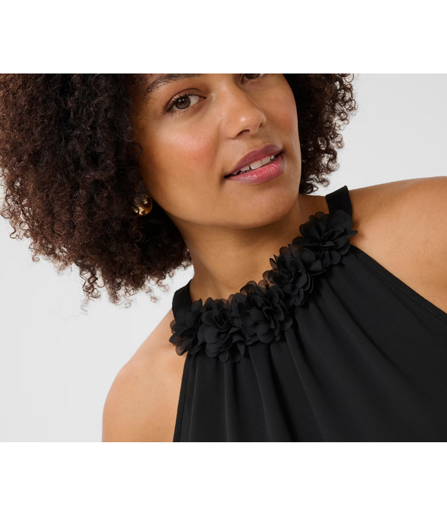 Cream -High neck top with flower details - Black