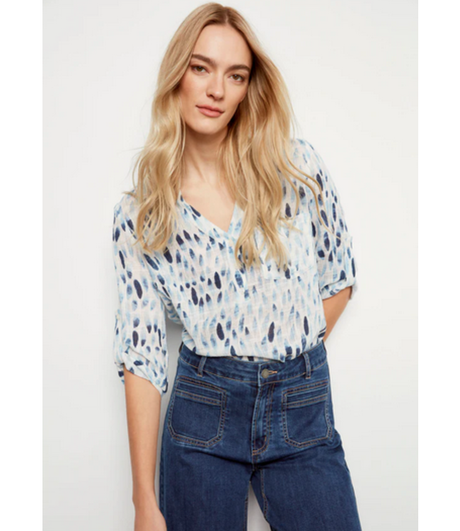 Charlie B Roll up sleeve blouse- Blue
