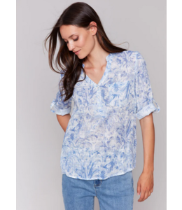 Charlie B Roll up sleeve blouse- Jungle