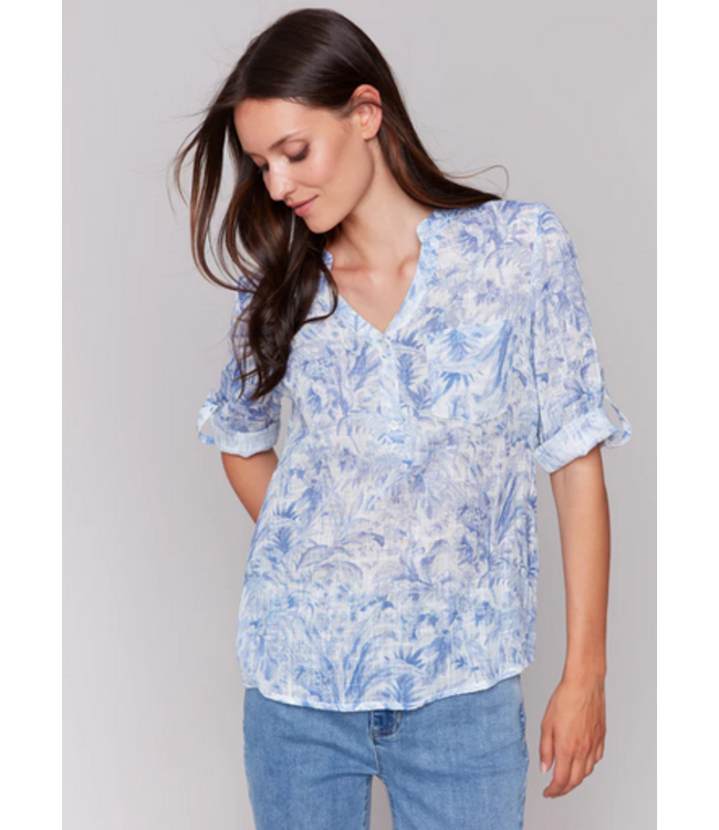Charlie B Roll up sleeve blouse- Jungle