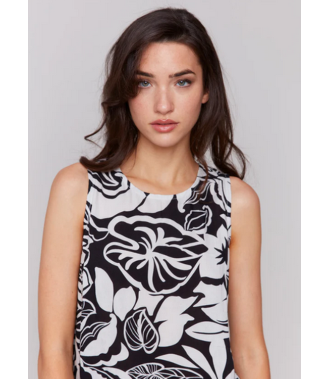 Charlie B Sleeveless blouse- Black Botanical