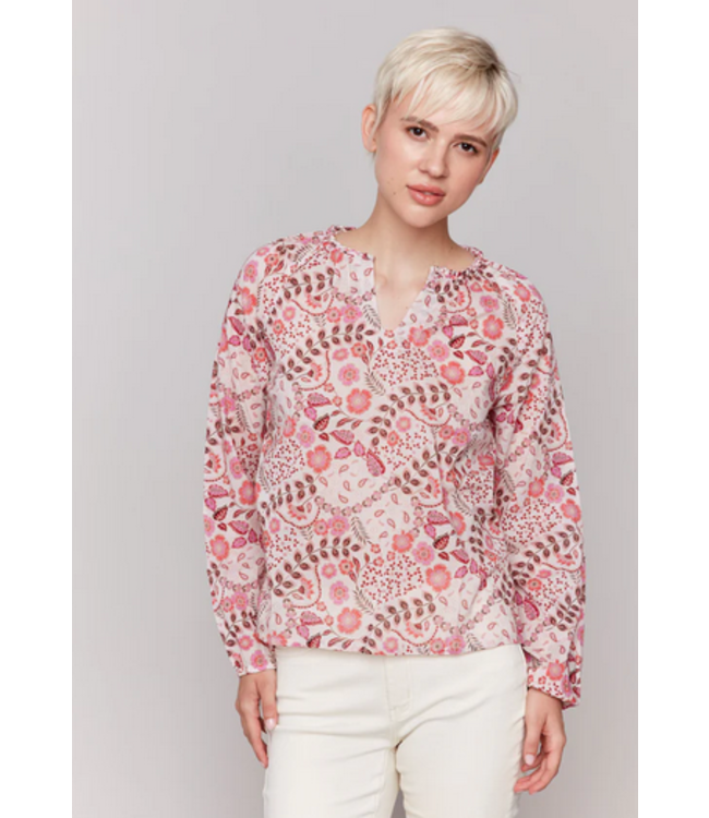Charlie B Printed Pop over blouse- Pink