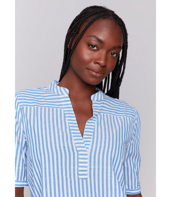 Charlie B Striped short sleeve blouse -  Denim