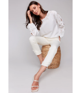Charlie B Long sleeve eyelet blouse- White