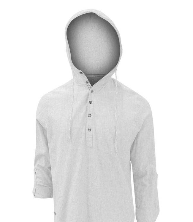 Point Zero men -Linen hooded long sleeve- White