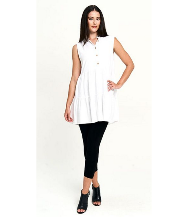 Red Coral Tiered Ruffle tunic- White