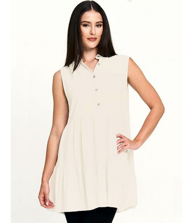 Red Coral Tiered Ruffle tunic- Tan