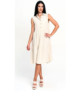 Red Coral Tiered Ruffle dress- Tan