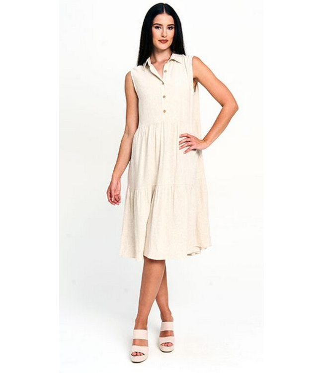 Red Coral Tiered Ruffle dress- Tan