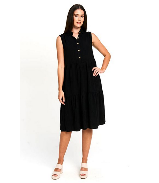 Red Coral Tiered Ruffle dress- Black