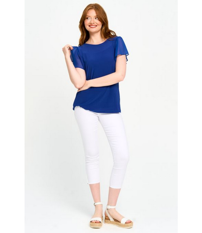 Red Coral Flutter sleeve chiffon- Sapphire