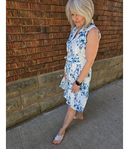 Point Zero Eyelet dress with tie waist- Blue