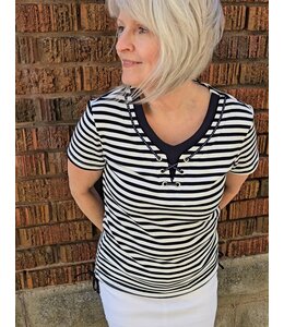 Point Zero Nautical striped top- Navy/White
