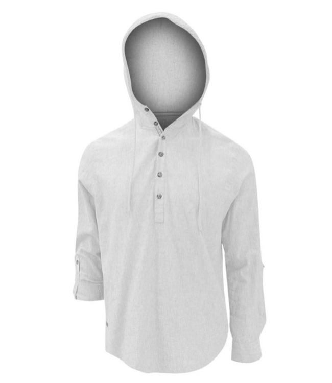 Point Zero men -Linen hooded long sleeve- White